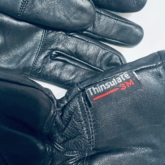 Thinsulate 3M Black Soft Leather Fitted Wrist Gloves-Men's-Black Lined-Hooked - Picture 10 of 12